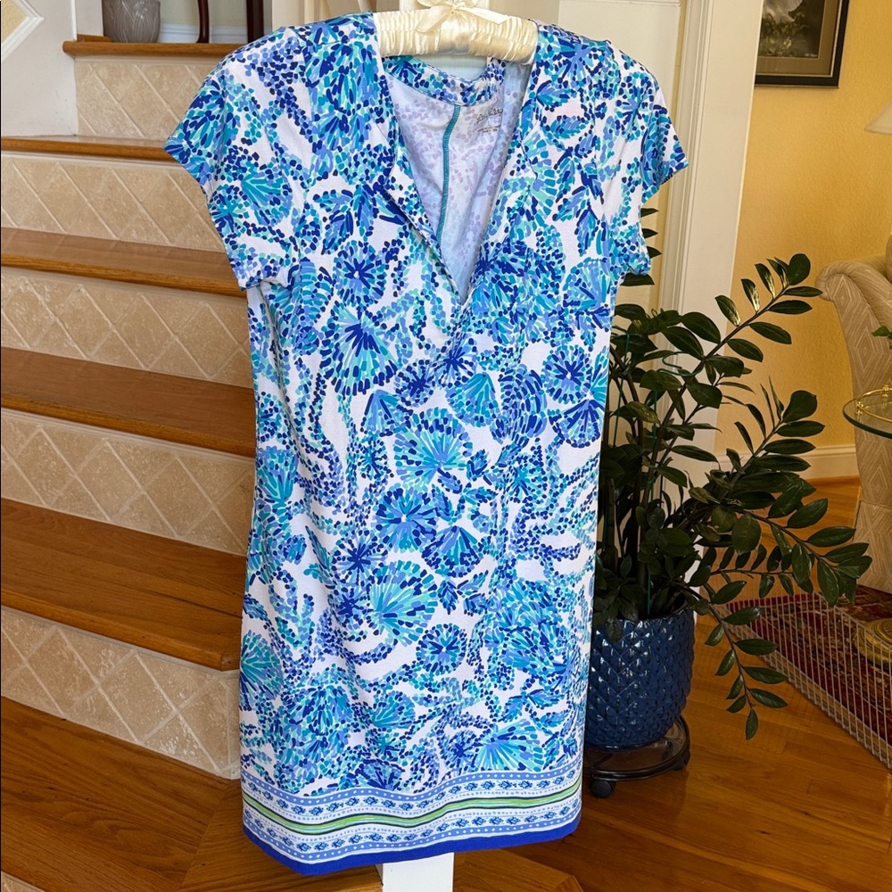Lilly Pulitzer UPF 50+ Sophiletta Dress, Turquoise Oasis Shell Me You Love Me, L - Picture 4 of 14